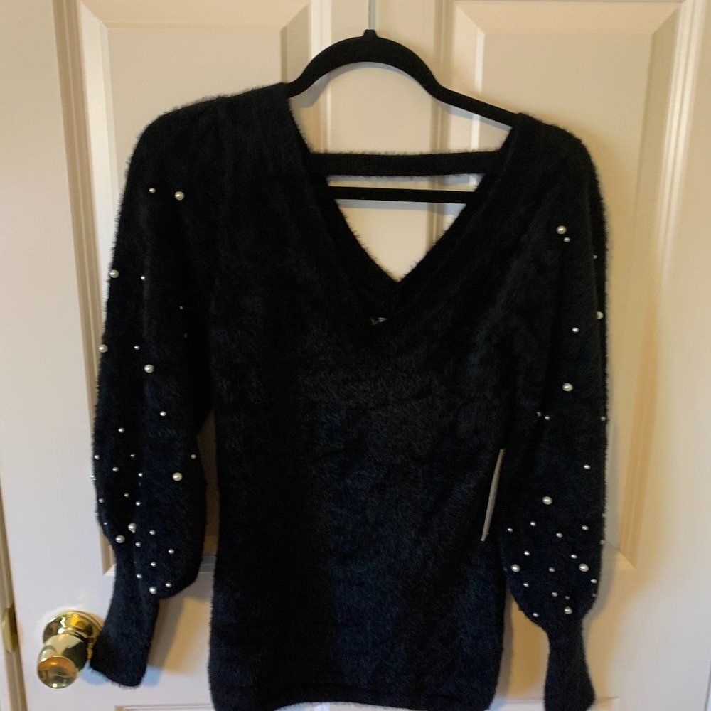 Venus Pearl Puff Sleeve Sweater; New with Tags Color: Black Size: Medium